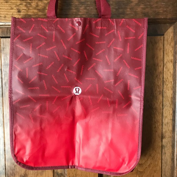 New, Never Used - Lululemon Ombre Red Logo Reusable Shopping Tote w/Snap Close - Picture 2 of 7
